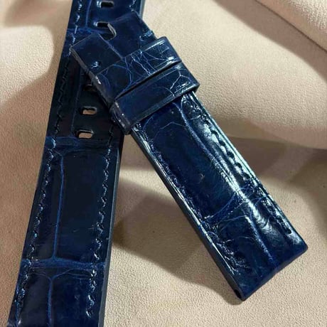 cro-2177 クロコダイル  腕時計ベルト グロス仕上げ ネイビー (ラグ幅22 mm - バックル幅20 mm)