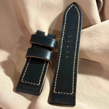 hor-288  HORWEEN クロムエクセルレザー / ブラック 腕時計ベルト (ラグ24mm - バックル幅22mm)