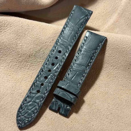 cro-2229  クロコダイル ヌバック仕上げ  腕時計ベルト グレー (ラグ幅18 mm - バックル幅16 mm)