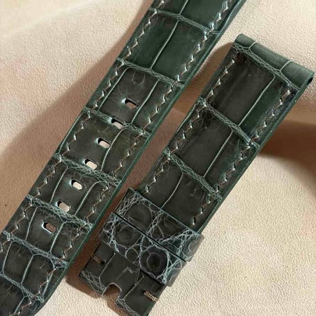 cro-2176 クロコダイル  腕時計ベルト グロス仕上げ グリーン (ラグ幅22 mm - バックル幅20 mm)