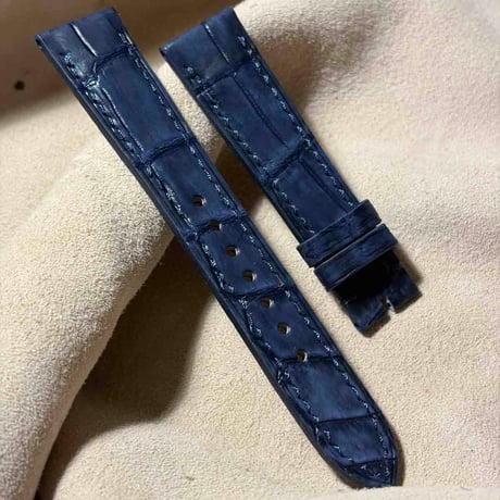 cro-2232  クロコダイル ヌバック仕上げ  腕時計ベルト ネイビー (ラグ幅19 mm - バックル幅16 mm)
