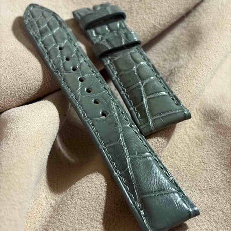 cro-2193 クロコダイル  腕時計ベルト グレー (ラグ幅21 mm - バックル幅18 mm)