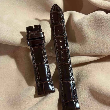 cro-2184 クロコダイル  腕時計ベルト グロス仕上げ ダークブラウ (ラグ幅18 mm - バックル幅16 mm)