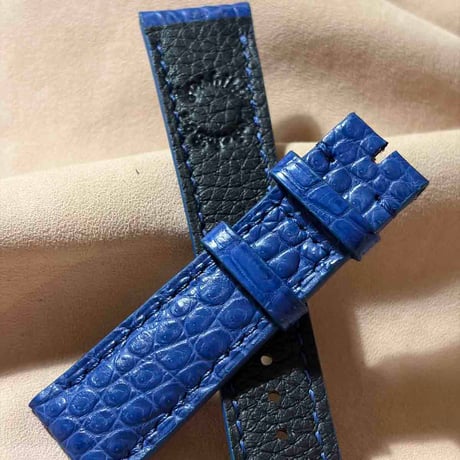 cro-2244  クロコダイル  腕時計ベルト ブルー (ラグ幅21 mm - バックル幅18 mm)