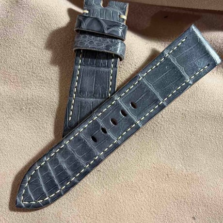 exh-102 アリゲーター インクブラック 腕時計ベルト  (ラグ幅24mm - バックル幅22mm)