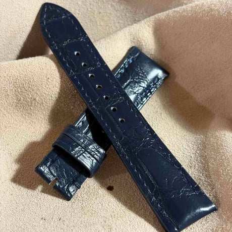 cro-2190 クロコダイル  腕時計ベルト ネイビー (ラグ幅21 mm - バックル幅18 mm)
