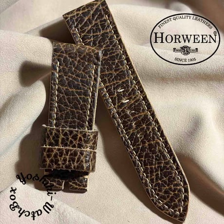 hor-283  HORWEEN バイソンレザー / ブラウン 腕時計ベルト (ラグ24mm - バックル幅22mm)