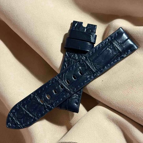 cro-2200 クロコダイル  腕時計ベルト ネイビー (ラグ幅22 mm - バックル幅20 mm)