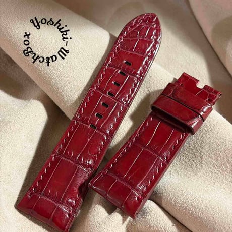 cro-2213 クロコダイル  腕時計ベルト レッドプルーン (ラグ幅26 mm - バックル幅22 mm)