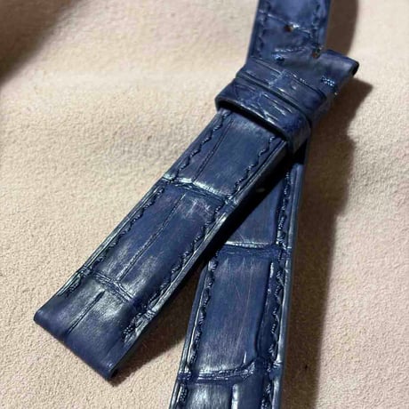 cro-2232  クロコダイル ヌバック仕上げ  腕時計ベルト ネイビー (ラグ幅19 mm - バックル幅16 mm)