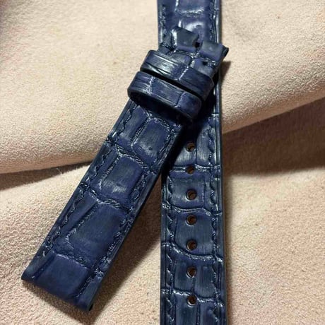 cro-2226  クロコダイル ヌバック仕上げ  腕時計ベルト ネイビー (ラグ幅18 mm - バックル幅16 mm)