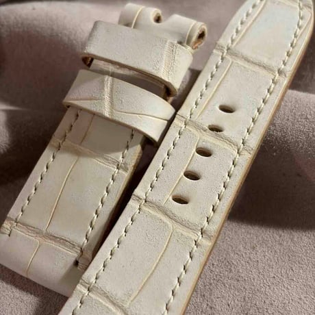 exh-89 タンニン鞣しアリゲーター ヌバック仕上げ 腕時計ベルト  (ラグ幅26mm - バックル幅22mm)