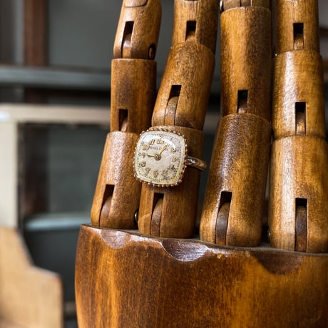 【new!!】antique square dial silhouette ring SV925 "BULOVA" #10 (ボックス付)【K1057】