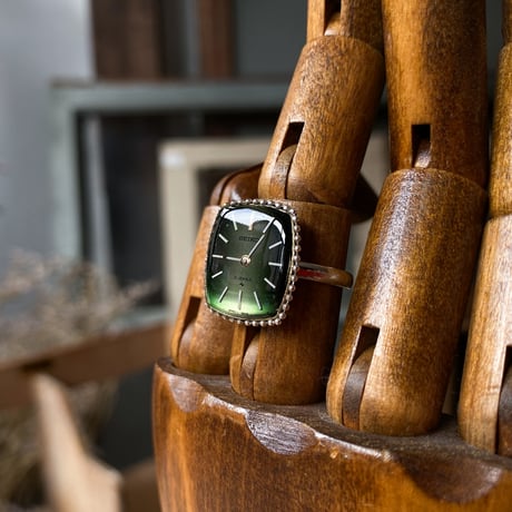 【new!!】antique tonneau dial silhouette ring SV925 "SEIKO" #10 (ボックス付)【K1055】