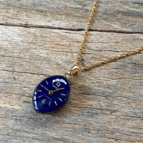 【new!!】antique teardrop blue dial necklace K18GP "GRUEN"(ボックス付)【K1066】