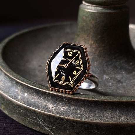 【new!!】hexagon dial silhouette ring SV925 "BULOVA" #12 (ボックス付)【K1053】