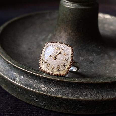 【new!!】antique square dial silhouette ring SV925 "BULOVA" #10 (ボックス付)【K1057】