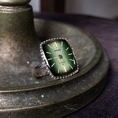 【new!!】antique tonneau dial silhouette ring SV925 "SEIKO" #10 (ボックス付)【K1055】