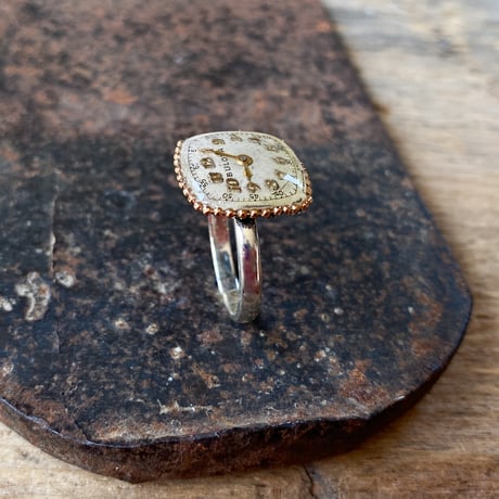 【new!!】antique square dial silhouette ring SV925 "BULOVA" #10 (ボックス付)【K1057】