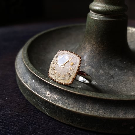 【new!!】antique square dial silhouette ring SV925 "BULOVA" #10 (ボックス付)【K1057】