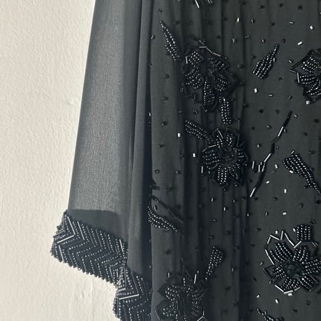 Christian Dior BOUTIQUE クリスチャンディオール ブティック 70sヴィンテージ ビーズ＆スパンコール刺繍 ハンドクラフト イブニングフォーマル 黒 DS美品