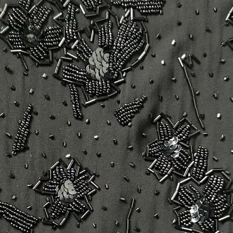 Christian Dior BOUTIQUE クリスチャンディオール ブティック 70sヴィンテージ ビーズ＆スパンコール刺繍 ハンドクラフト イブニングフォーマル 黒 DS美品