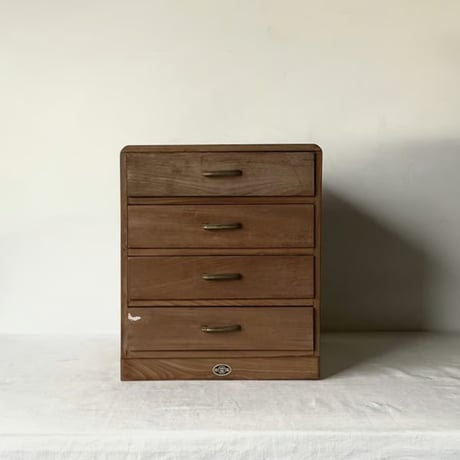 ヴィンテージ  木製4杯小引き出し 昭和中期 古い引出し 無塗装 美木目 古道具 メンテナンス済 良品