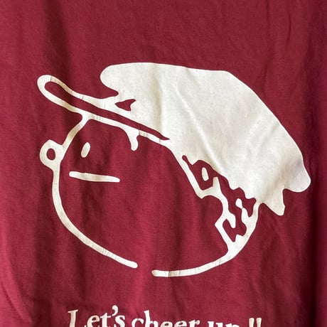 (A) WASEDA 早稲田大学 Ｔシャツ (Lサイズ) 90s00s アーカイブ カレッジロゴ フクちゃんプリント エンジ 角帽イラスト 両面ロゴプリント ヴィンテージT 古着 中古 良品