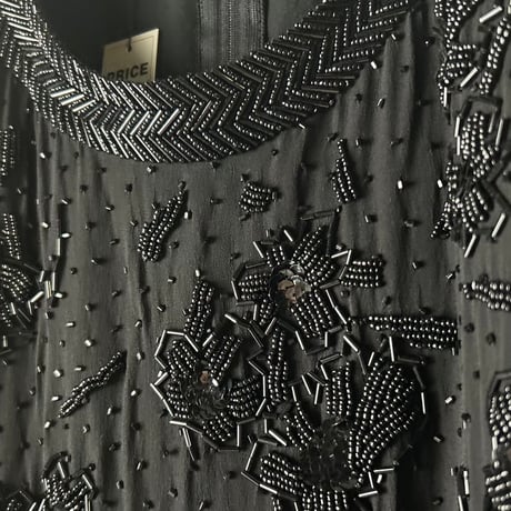 Christian Dior BOUTIQUE クリスチャンディオール ブティック 70sヴィンテージ ビーズ＆スパンコール刺繍 ハンドクラフト イブニングフォーマル 黒 DS美品