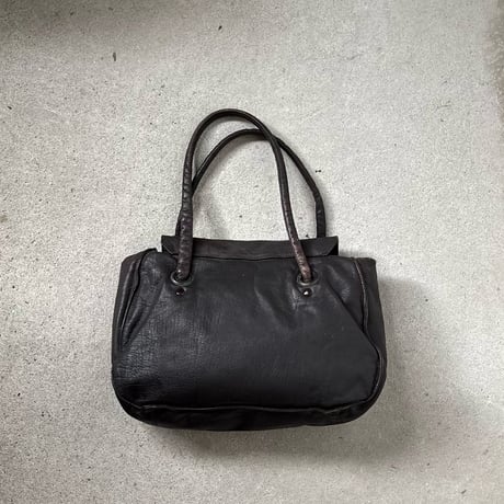 60s-70s ヴィンテージ レザー ハンドバッグ  ラムレザー 本革 フラップバッグ  ブラウンレザー くるみボタン 日本古道具 japan vintage⁠