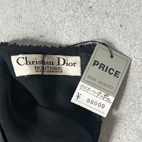 Christian Dior BOUTIQUE クリスチャンディオール ブティック 70sヴィンテージ ビーズ＆スパンコール刺繍 ハンドクラフト イブニングフォーマル 黒 DS美品