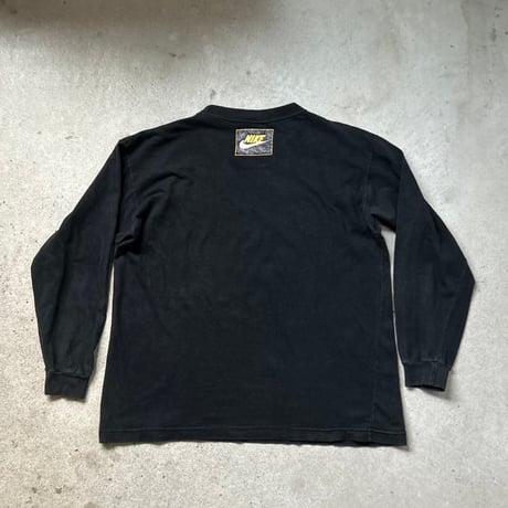 90s NIKE ナイキ ビッグスウッシュ ヴィンテージTシャツ ロンT ブラック 両面プリント size S  白タグ 長袖 Tシャツ  黒  used  made in USA