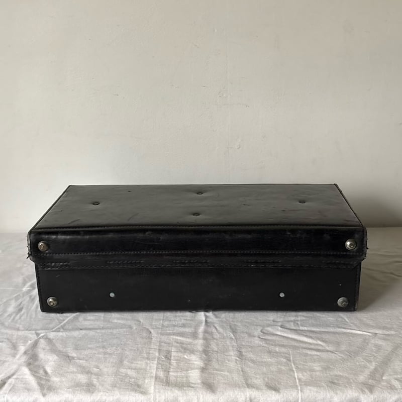60s-70s ヴィンテージ レザー トランクケース ブラック/シルバー金具