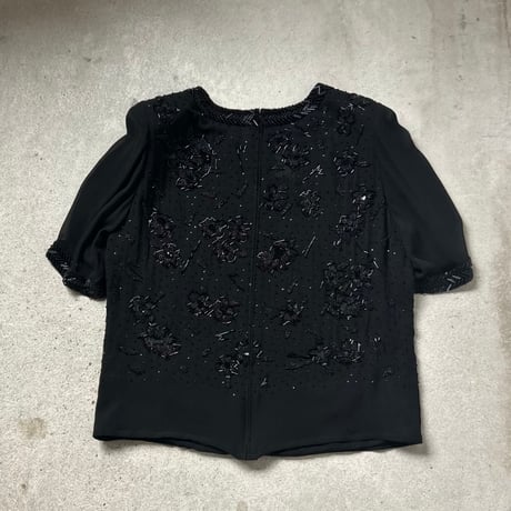 Christian Dior BOUTIQUE クリスチャンディオール ブティック 70sヴィンテージ ビーズ＆スパンコール刺繍 ハンドクラフト イブニングフォーマル 黒 DS美品