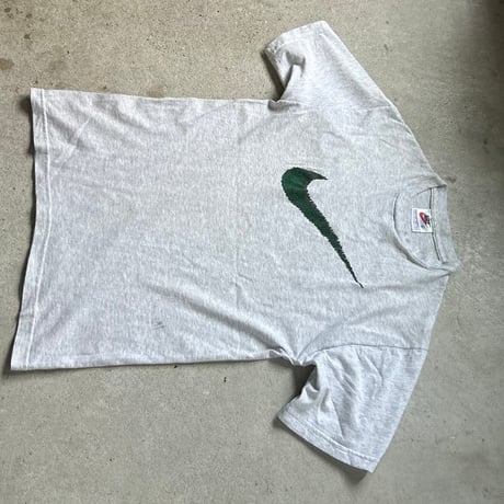 90s NIKE ナイキ ビッグスウッシュ プリント ヴィンテージTシャツ size S  霜降りグレー 白タグ used  made in USA