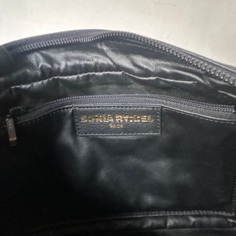 SONIA RYKIEL SACS ソニアリキエル サック 90s ヴィンテージ　シボ本革 ネイビーグレー ゴールド金具 ミニショルダーバッグ used 美品