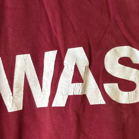 (A) WASEDA 早稲田大学 Ｔシャツ (Lサイズ) 90s00s アーカイブ カレッジロゴ フクちゃんプリント エンジ 角帽イラスト 両面ロゴプリント ヴィンテージT 古着 中古 良品
