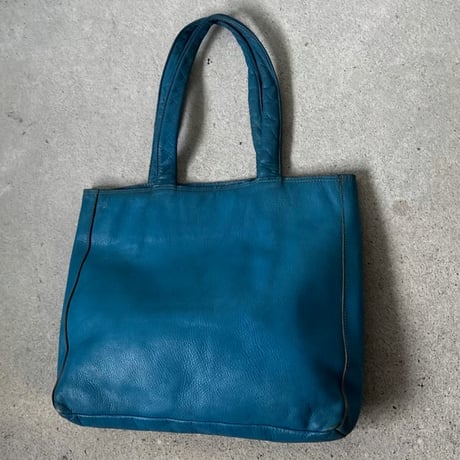 60s-70s ヴィンテージ レザー トートバッグ ショルダーバッグ  セルリアンブルー 本革 立体3ポケット  日本古道具 japan vintage⁠