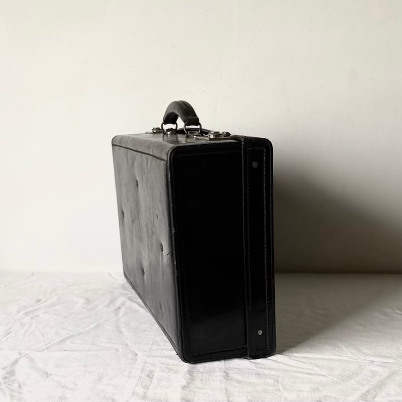 60s-70s ヴィンテージ レザー トランクケース ブラック/シルバー金具