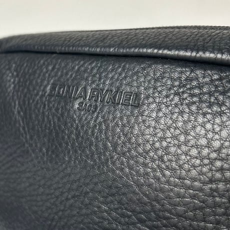 SONIA RYKIEL SACS ソニアリキエル サック 90s ヴィンテージ　シボ本革 ネイビーグレー ゴールド金具 ミニショルダーバッグ used 美品