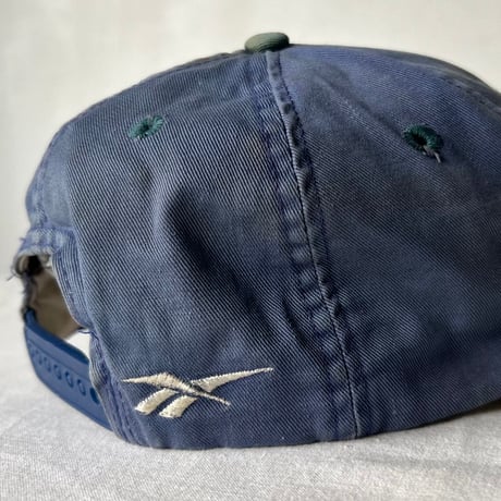 90s Vintage Reebok 2-Tone Vector Logo Cap ヴィンテージ リーボック ベクターロゴ バイカラー キャップ ブルー(薄ナス紺)×グリーン フェード used