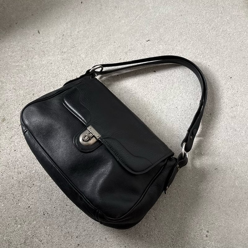 60s-70s ヴィンテージ レザー ショルダーバッグ ブラック/シルバー金具