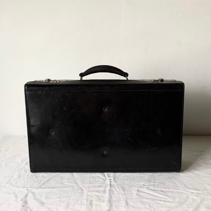 60s-70s ヴィンテージ レザー トランクケース ブラック/シルバー金具