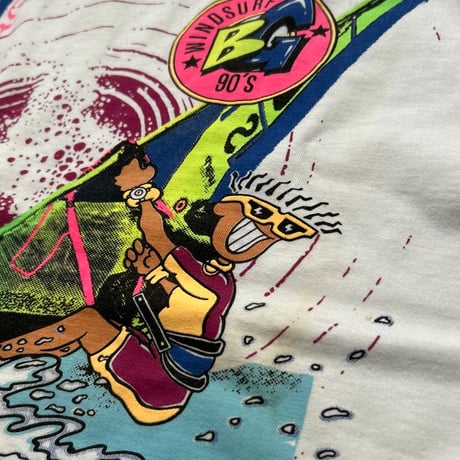 90's Vintage BEACH GOERS (ビーチゴアーズ) ウインドサーフィン グラフィック Tシャツ size L   白T ヴィンテージ Tシャツ used