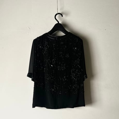 Christian Dior BOUTIQUE クリスチャンディオール ブティック 70sヴィンテージ ビーズ＆スパンコール刺繍 ハンドクラフト イブニングフォーマル 黒 DS美品