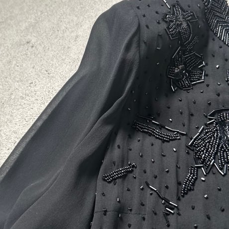 Christian Dior BOUTIQUE クリスチャンディオール ブティック 70sヴィンテージ ビーズ＆スパンコール刺繍 ハンドクラフト イブニングフォーマル 黒 DS美品