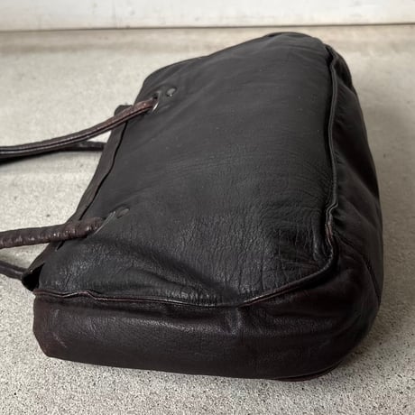 60s-70s ヴィンテージ レザー ハンドバッグ  ラムレザー 本革 フラップバッグ  ブラウンレザー くるみボタン 日本古道具 japan vintage⁠