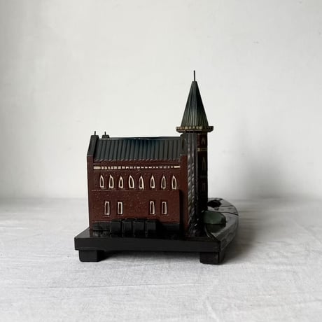 1967年製 慶應義塾大学 卒業記念品  旧図書館 モチーフ 木彫り オルゴール付 引き出し タバコケース 三田キャンパス ヴィンテージ模型 美品