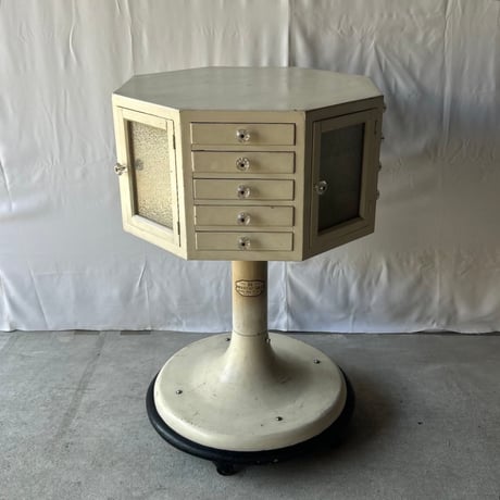 1940-50s NAKAJIMA DENTAL MFG. CO., LTD  ヴィンテージ ロータリーキャビネット ガラスつまみ ダイヤガラス 360度回転式 歯科用備品棚 什器 良品