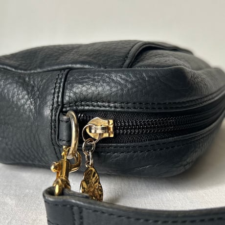 SONIA RYKIEL SACS ソニアリキエル サック 90s ヴィンテージ　シボ本革 ネイビーグレー ゴールド金具 ミニショルダーバッグ used 美品